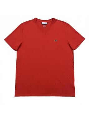 Lacoste Mens Red V Neck Cotton T Shirt Size Large